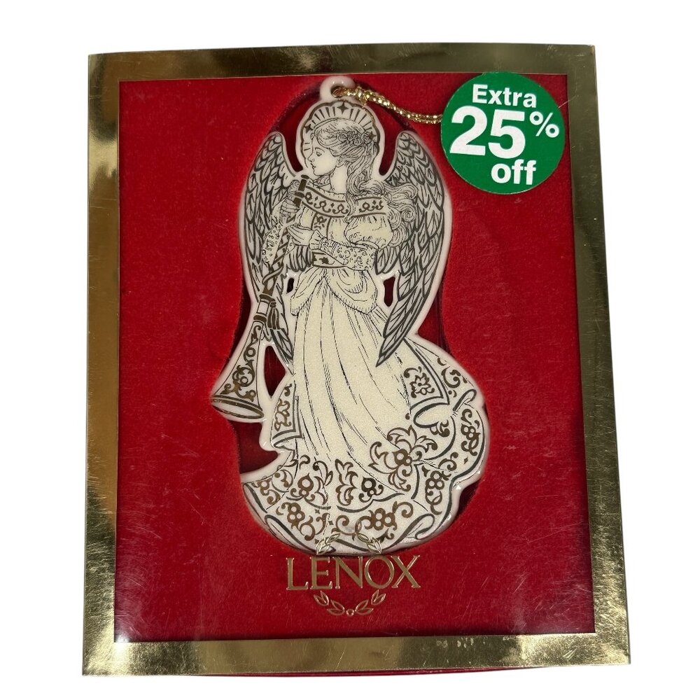 LENOX Baroque Angel Ornament with Horn Cream Porcelain Vintage